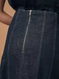 Next Denim Rinse Full Seamed Midi Skirt Sale