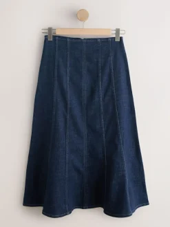 Next Denim Rinse Full Seamed Midi Skirt Sale
