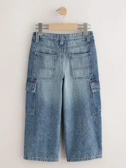 Next Denim Tint Superwide Denim Cargo Jeans (3-16yrs) New