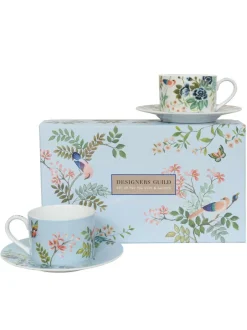 Designer's Guild Designers Guild Porcelaine De Chine Tea Cups and Saucers Set Of 4 Sale