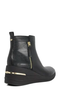 Dune London Black Everyone Side Zip Wedge Sport Trainers Discount