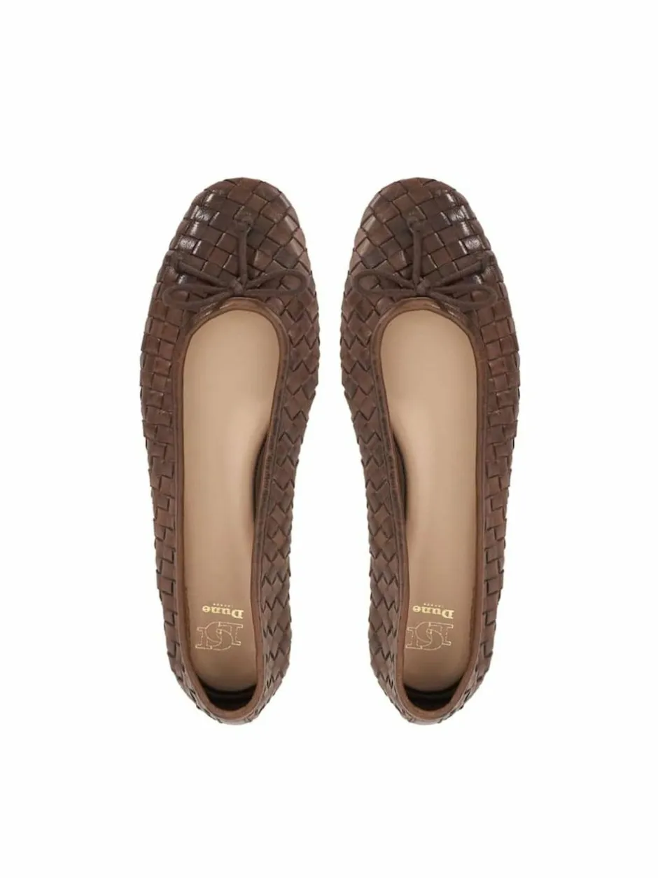 Dune London Brown Heat Woven Ballerina Shoes New