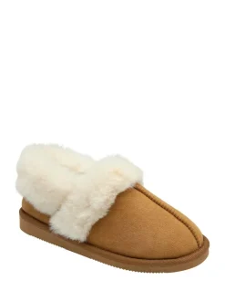 Dunlop Faux Suede Collar Full Slippers Brown