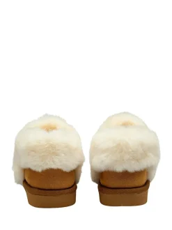 Dunlop Faux Suede Collar Full Slippers Brown