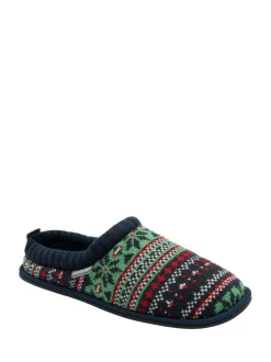 Dunlop Mens Fairisle Pattern Warm Lined Slipper Mules Green Best