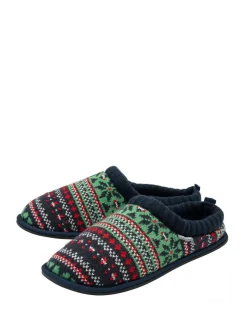 Dunlop Mens Fairisle Pattern Warm Lined Slipper Mules Green Best