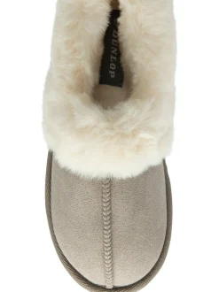 Dunlop Faux Suede Collar Full Slippers Grey Best