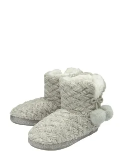 Dunlop Ladies Knitted Bootee Slippers Grey Outlet