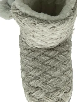 Dunlop Ladies Knitted Bootee Slippers Grey Outlet