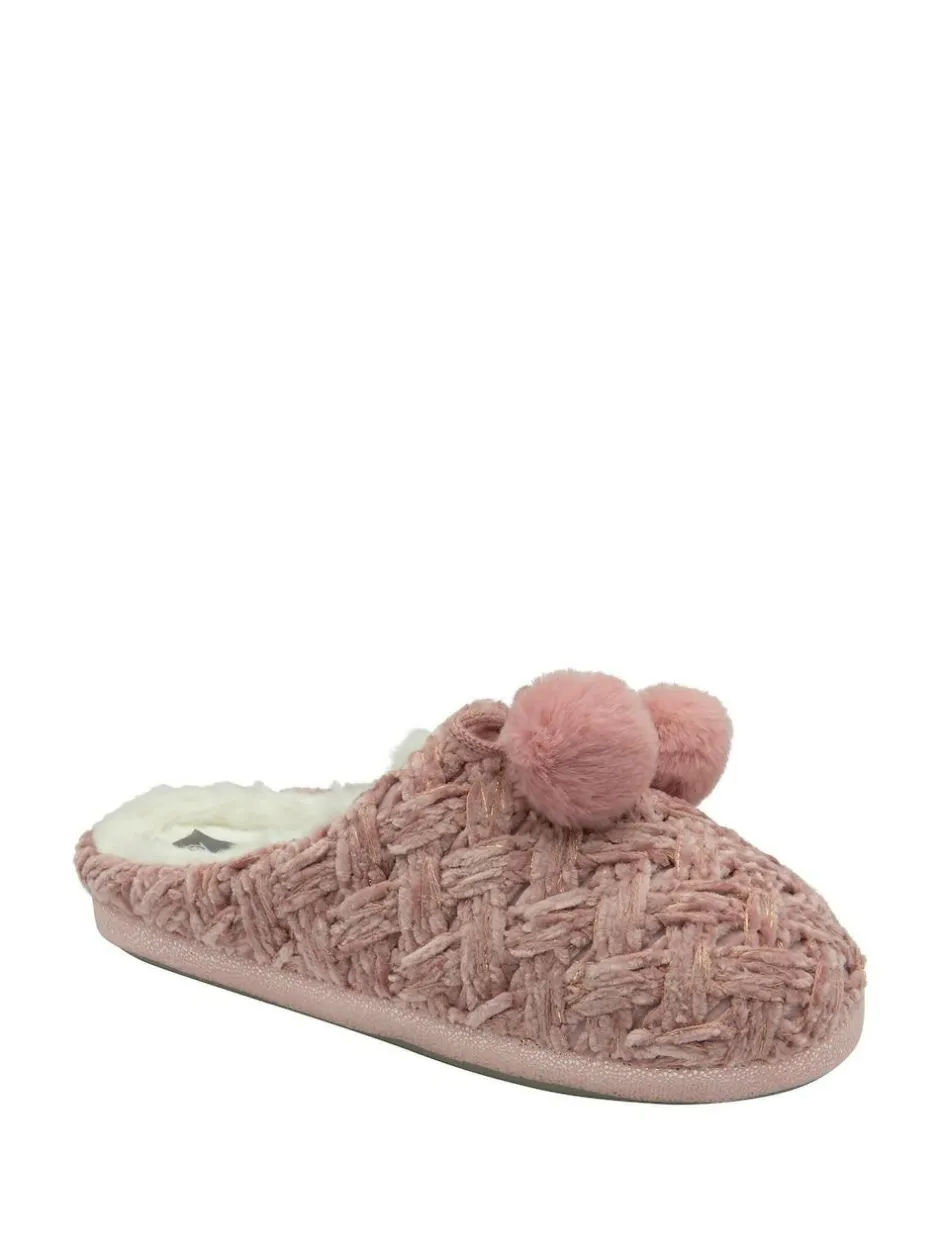 Dunlop Ladies Knitted Closed Toe Mule Slippers Light Pink