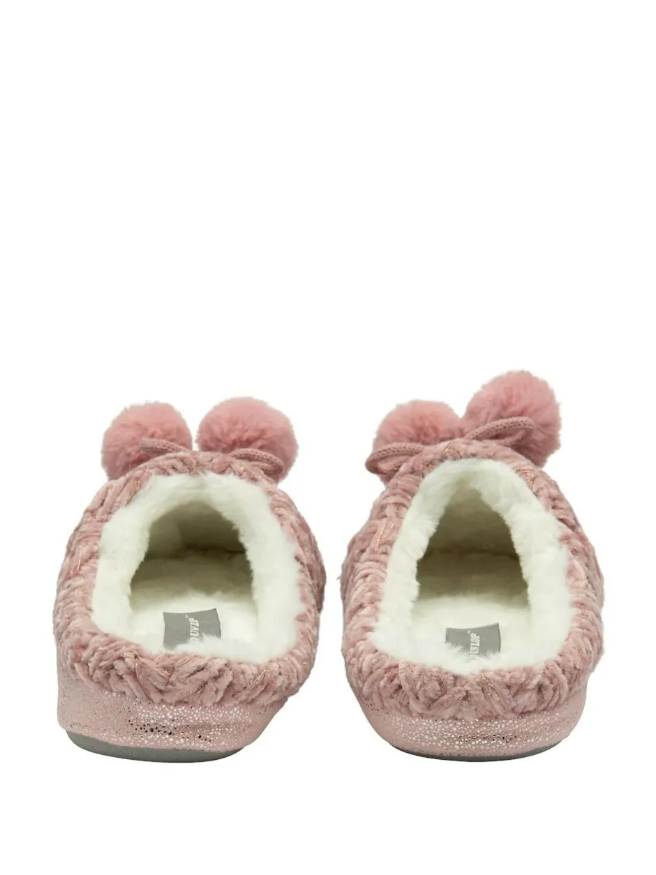 Dunlop Ladies Knitted Closed Toe Mule Slippers Light Pink