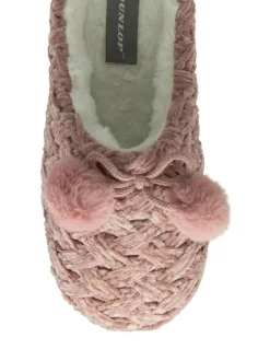 Dunlop Ladies Knitted Closed Toe Mule Slippers Light Pink