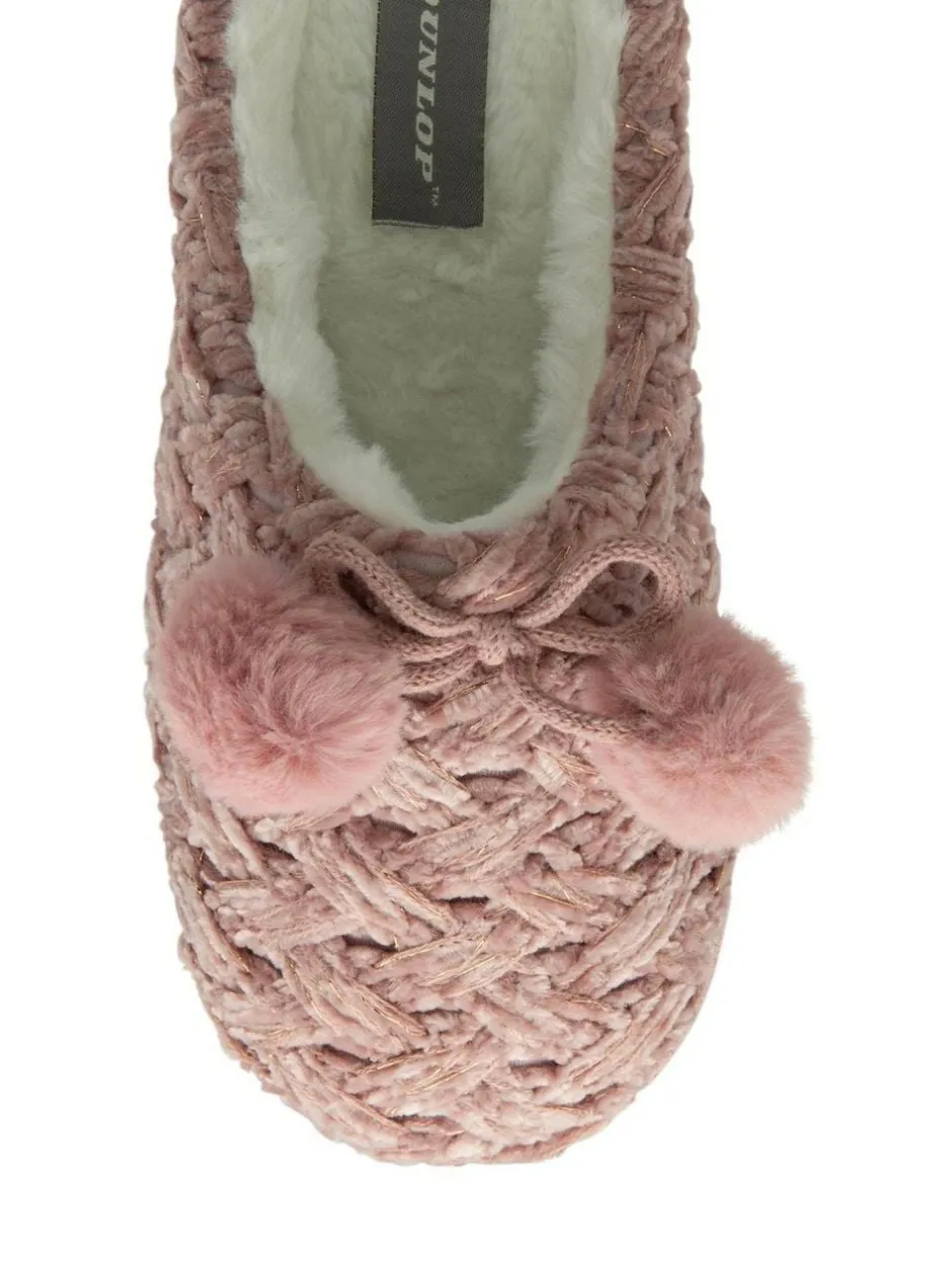 Dunlop Ladies Knitted Closed Toe Mule Slippers Light Pink