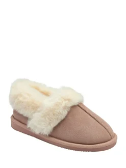 Dunlop Faux Suede Collar Full Slippers Pink Outlet