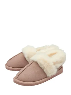 Dunlop Faux Suede Collar Full Slippers Pink Outlet