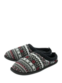 Dunlop Mens Fairisle Pattern Warm Lined Slipper Mules White Clearance