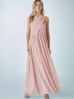 Next Dusky Pink Mesh Multiway Wedding Guest Bridesmaid Maxi Dress Outlet