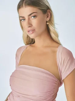 Next Dusky Pink Mesh Multiway Wedding Guest Bridesmaid Maxi Dress Outlet
