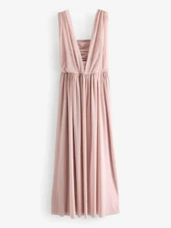 Next Dusky Pink Mesh Multiway Wedding Guest Bridesmaid Maxi Dress Outlet