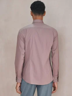Next Dusky Pink Slim Fit Cotton Stretch Long Sleeve Formal Shirt Hot