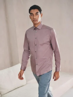 Next Dusky Pink Slim Fit Cotton Stretch Long Sleeve Formal Shirt Hot