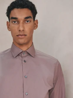 Next Dusky Pink Slim Fit Cotton Stretch Long Sleeve Formal Shirt Hot