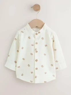 Next Long Sleeve Grandad Collar All-Over Print Character Shirt (3mths-7yrs) Ecru Bear Best