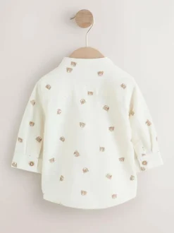 Next Long Sleeve Grandad Collar All-Over Print Character Shirt (3mths-7yrs) Ecru Bear Best