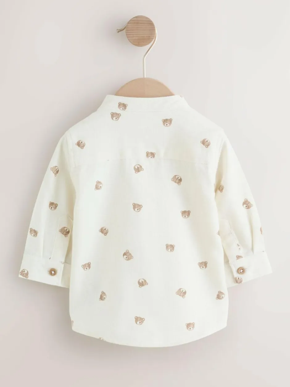 Next Long Sleeve Grandad Collar All-Over Print Character Shirt (3mths-7yrs) Ecru Bear Best