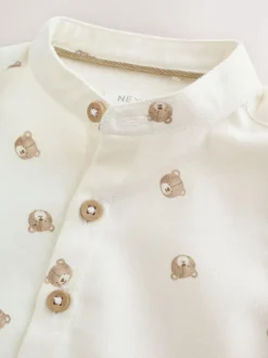 Next Long Sleeve Grandad Collar All-Over Print Character Shirt (3mths-7yrs) Ecru Bear Best