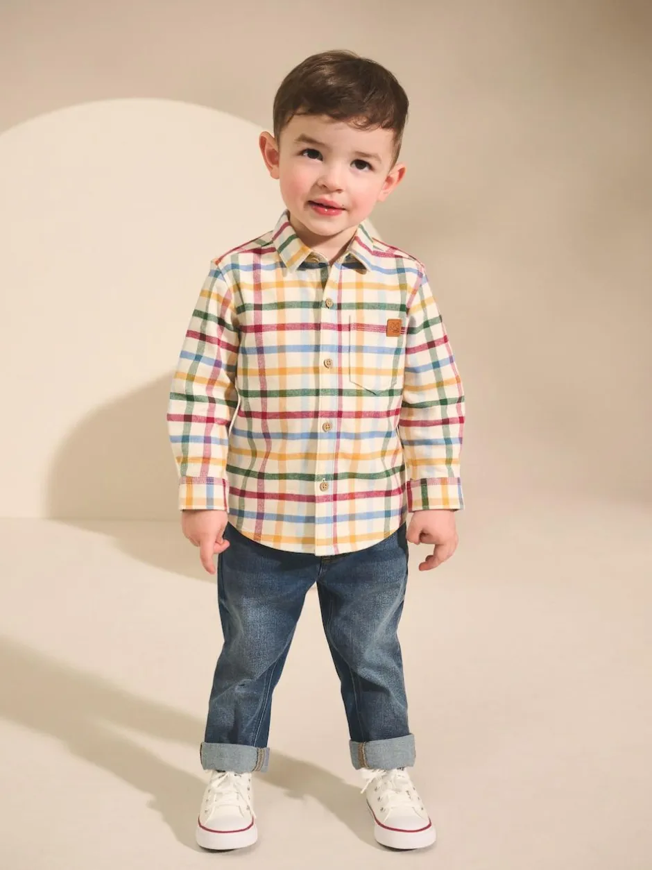 Next Long Sleeve Character Shirt (3mths-7yrs) Ecru Bright Gingham Check Clearance