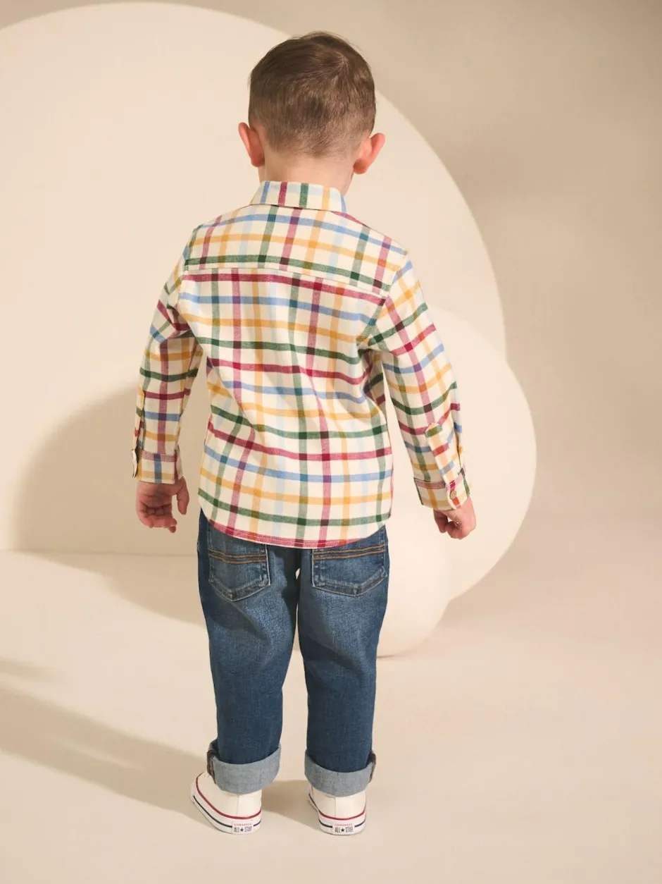 Next Long Sleeve Character Shirt (3mths-7yrs) Ecru Bright Gingham Check Clearance