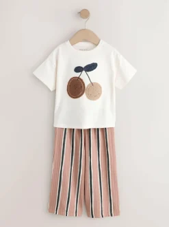 Next Ecru/ Brown Cherry Short Sleeve Top and Barrel Trousers Set (3mths-7yrs) Online