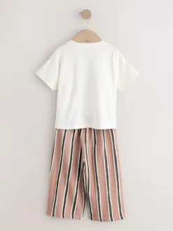 Next Ecru/ Brown Cherry Short Sleeve Top and Barrel Trousers Set (3mths-7yrs) Online