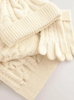 Next Cable Beanie Scarf and Gloves Set (3-16yrs) Ecru Hot
