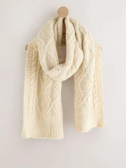 Next Ecru Cable Knit Cosy Scarf Discount