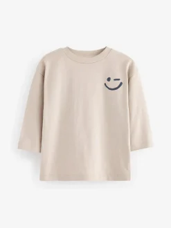 Next Ecru Cream Long Sleeves Semi Plain T-Shirt (3mths-7yrs) New