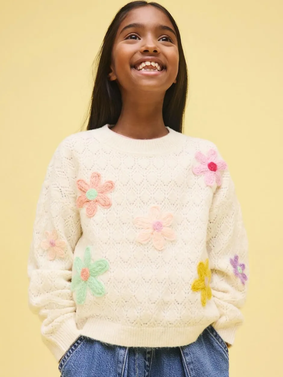 Next Ecru 3D Flower Embroidered Jumper (3-16yrs) Clearance