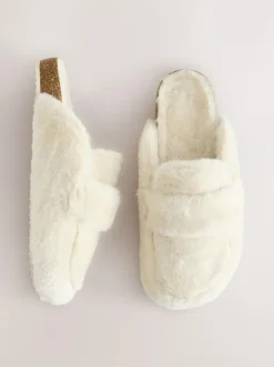 Next Ecru Faux Fur Heart Footbed Slippers Clearance