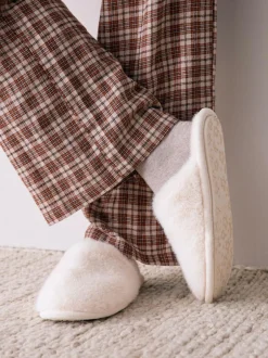 Next Faux Fur Mule Slippers Ecru Clearance