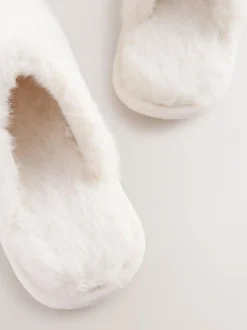 Next Faux Fur Mule Slippers Ecru Clearance