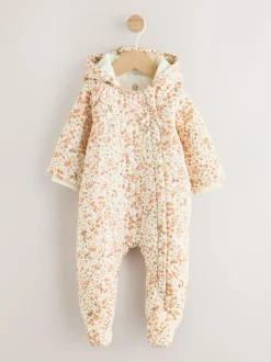 Next Ecru Floral Printed Baby Hooded Crinkle Woven Pramsuit (0mths-2yrs) Online