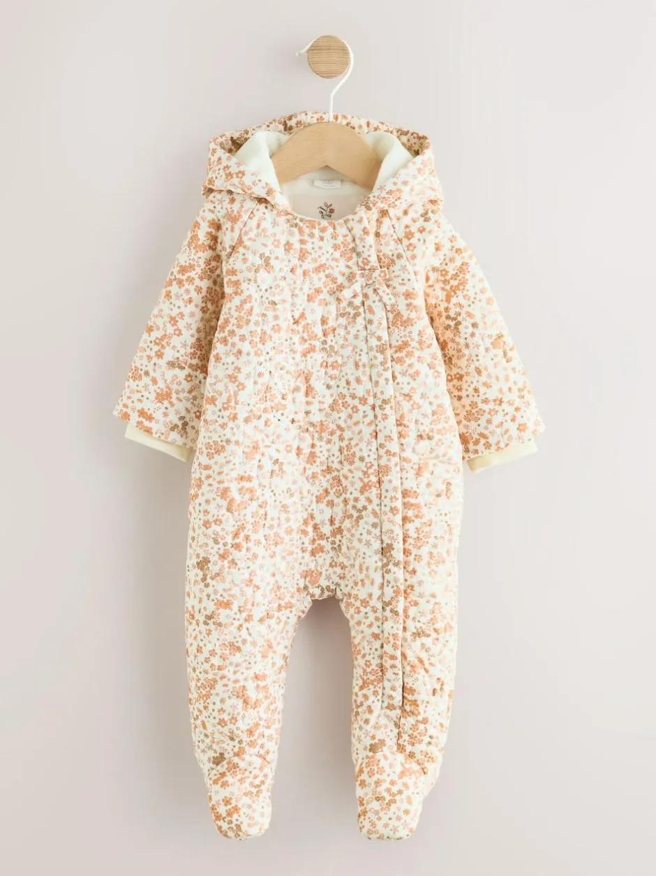 Next Ecru Floral Printed Baby Hooded Crinkle Woven Pramsuit (0mths-2yrs) Online