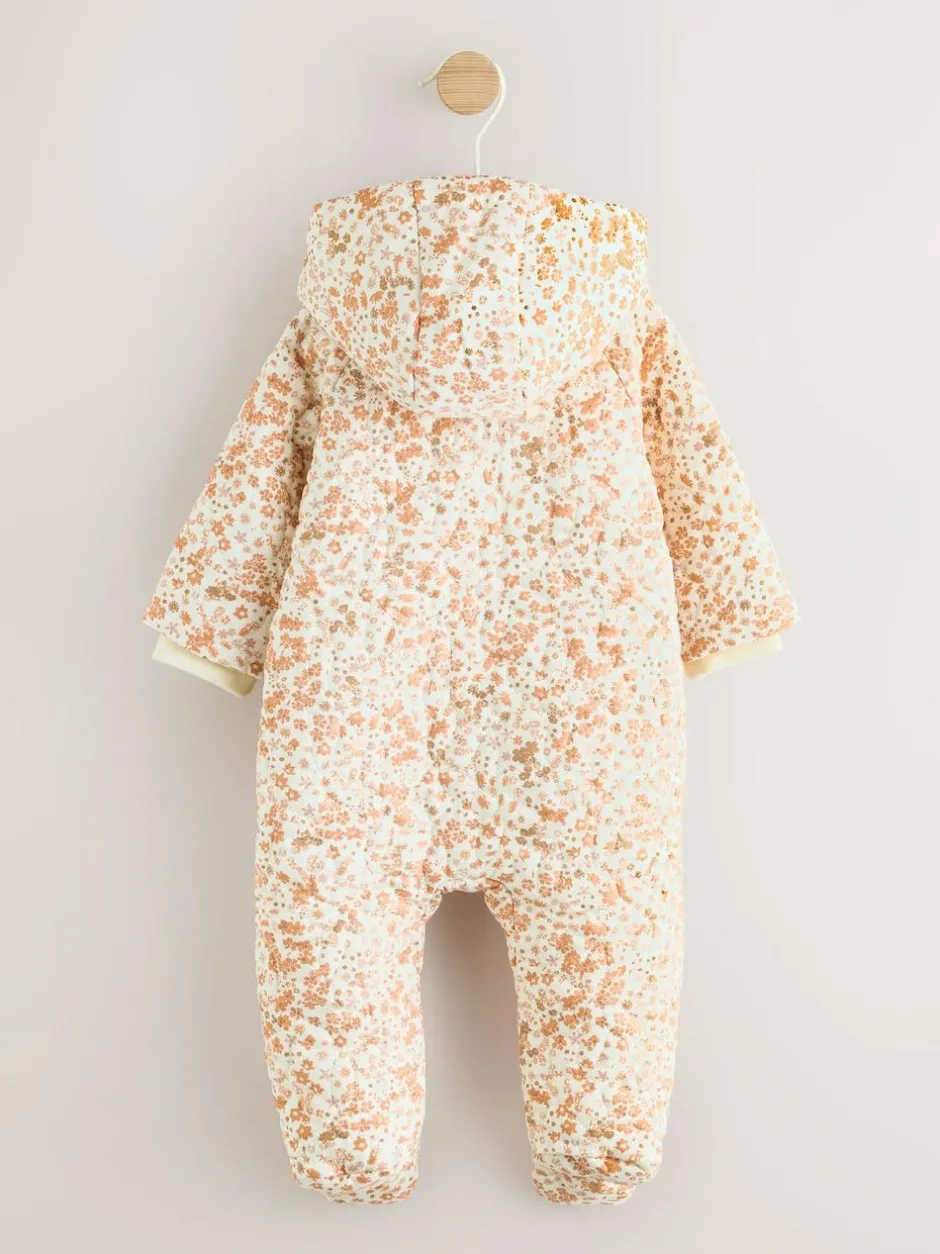 Next Ecru Floral Printed Baby Hooded Crinkle Woven Pramsuit (0mths-2yrs) Online