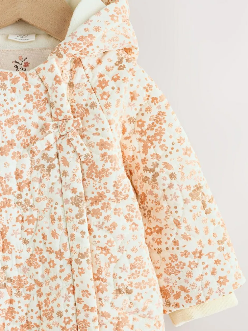 Next Ecru Floral Printed Baby Hooded Crinkle Woven Pramsuit (0mths-2yrs) Online