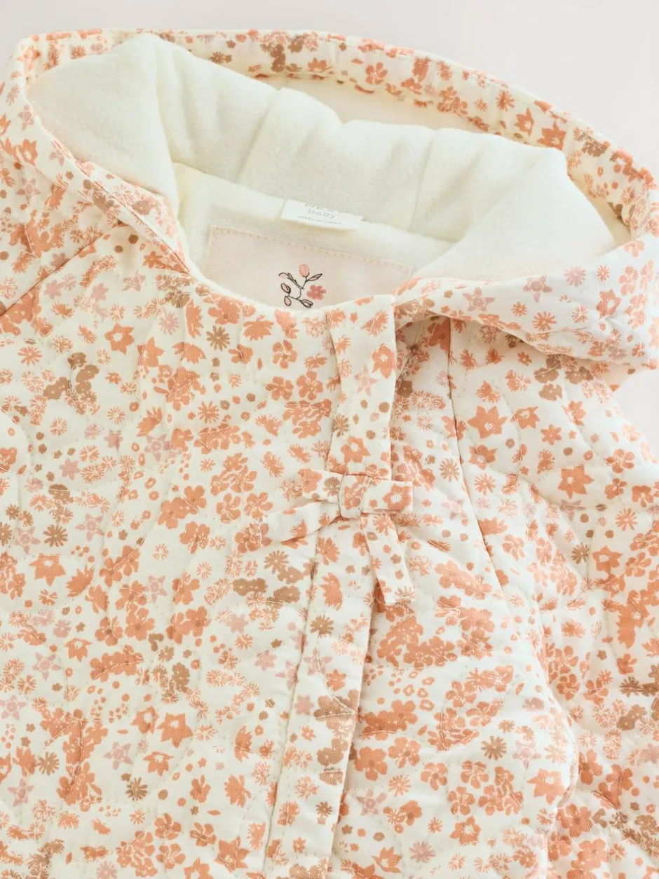 Next Ecru Floral Printed Baby Hooded Crinkle Woven Pramsuit (0mths-2yrs) Online