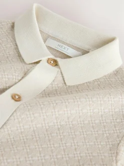 Next Ecru Geo Knitted Button Through Polo Shirt (3-16yrs) Sale