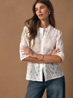 Next Lace Half Sleeve Blouse Ecru Hot