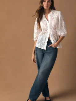 Next Lace Half Sleeve Blouse Ecru Hot