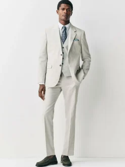 Next Ecru Linen Blend Texture Suit Waistcoat New